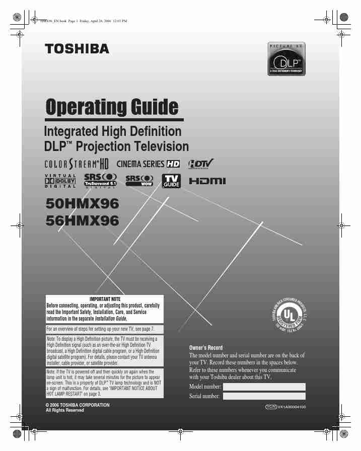 Toshiba Projection Television 56HMX96-page_pdf